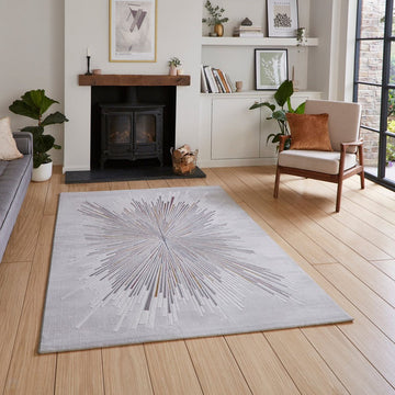 Creation 50199 Modern Abstract Polychromatic Distressed Metallic Shimmer Soft Textured Low Profile Short-Pile Soft Grey/Ivory/Muted Blue/Soft Pink/Golden Ochre/Taupe Rug-Think Rugs-Rug Love - The Most Loved Rug Store